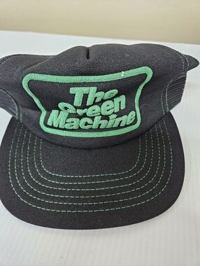 The Green Machine Black Trucker Hat with Green Embroidered Logo Vintage Cap0015